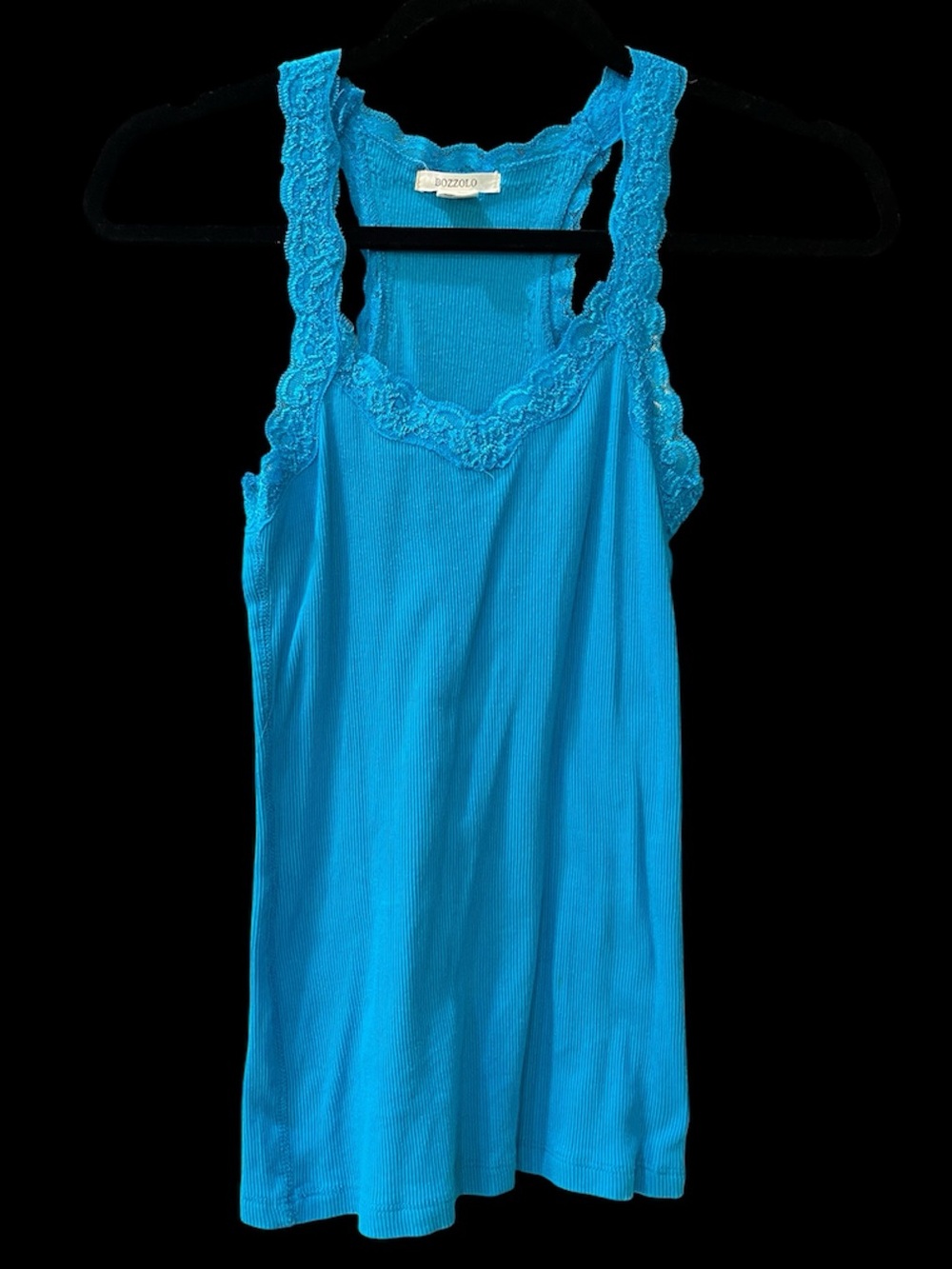 Bozzolo Turquoise Lace-Trim Ribbed Tank